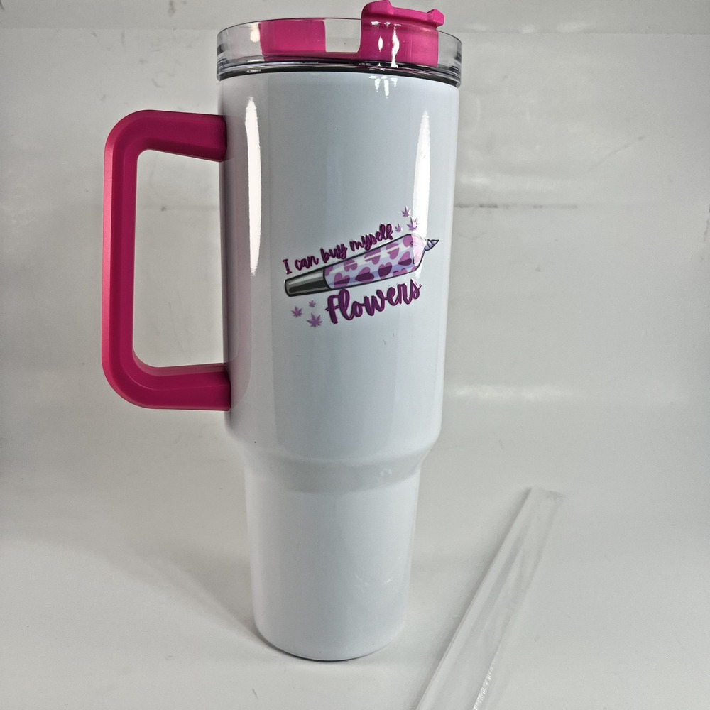 30oz Stainless Steel Tumbler White Pink Floral Travel Mug Cup